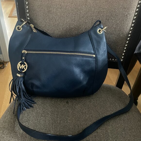 Michael Kors Navy Leather Tassel Crossbody Bag - Picture 1 of 14